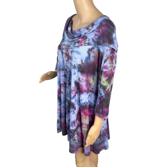 Soft Surroundings Blue Purple Tie Dye Cowl Neck Hooded Tunic Dress SZ M - Picture 5 of 8
